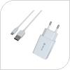Travel Charger Devia M4-05200A1-VDE with Single USB 2A & microUSB Cable EC081 1m Smart White