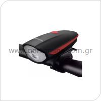 Rechargeable Front Bicycle Light with Bell Rockbros 7588-R Black-Red