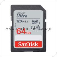 Κάρτα μνήμης SDXC C10 UHS-I  SanDisk Ultra 120MB/s 64GB