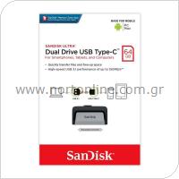 USB 3.1 Flash Disk SanDisk Dual Drive USB C 64GB 150 MB/s Silver