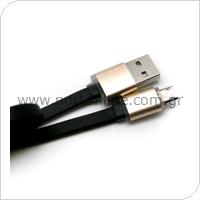 Καλώδιο Σύνδεσης USB 2.0 Πλακέ USB A σε Micro USB Reversible 1m Μαύρο (Ασυσκεύαστο)