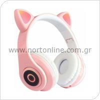 Ασύρματα Ακουστικά Κεφαλής CAT EAR CXT-B39 με LED & SD Card Cat Ears Ροζ