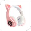Ασύρματα Ακουστικά Κεφαλής CAT EAR CXT-B39 με LED & SD Card Cat Ears Ροζ