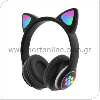 Wireless Stereo Headphones CAT STN-28 with LED & SD Card for Kids Cat Ears Black