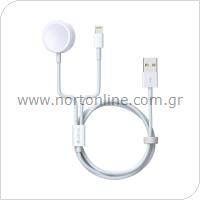 Καλώδιο Φόρτισης 2in1 Devia EA199 USB A σε Wireless Magnetic Charging Pad & Lightning για Apple iPhone & iWatch 1.2m Smart Λευκό