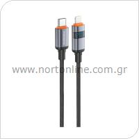 USB 2.0 Cable Foneng X116 Power Display Aluminum Alloy Braided USB C to Lightning PD 27W 1.2m Black