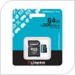 Micro SDXC C10 UHS-l U3 Memory Card Kingston Canvas Go! Plus 200MB/s 64GB +1 ADP
