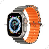 Λουράκι Devia Sport6 Silicone Apple Watch (42/ 44/ 45/ 49mm) Deluxe Two-Tone Γκρι-Πορτοκαλί