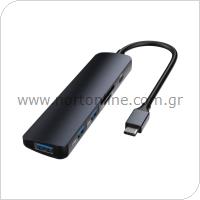 Hub Adapter USB C Devia EC135 5 in1 with Card Reader Leopard PD Grey