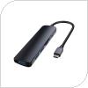 Hub Adapter USB C Devia EC135 5 in1 with Card Reader Leopard PD Grey
