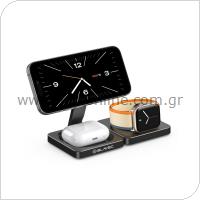 Wireless Charger Magnetic Foldable 3in1 Blavec BQI-02 Qi 15W Black