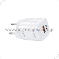 Travel Fast Charger Choetech PD5006 with Dual Output USB A & USB C PD PPS 33W White