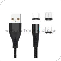 USB 2.0 Cable Maxlife MXUC-02 Magnetic Braided USB A to Lightning & USB C & Micro USB 1m Black