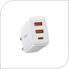 Travel Fast Charger Baseus Compact with Triple Output 2xUSB A & USB C PD + QC 30W 3A White