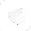 Travel Fast Charger Foneng EU51 with Output USB C GaN 25W 3A & USB C to Lightning Cable 1m White