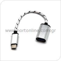 Adaptor USB OTG Host (Female) to USB C (Male) Braided Metallic Silver (Bulk)