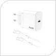 Travel Fast Charger inos with USB C Output GaN PD QC 3.0 35W & USB C Cable 1m White