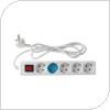 Socket GSC 5 Way with Switch & Cable 1.5m (3 x 1.5mm) White