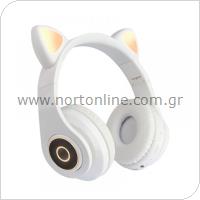 Wireless Stereo Headphones CAT EAR CXT-B39 with LED & SD Card Cat Ears White