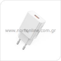 Travel Fast Charger XO L127 with USB A Output QC 3.0 18W White